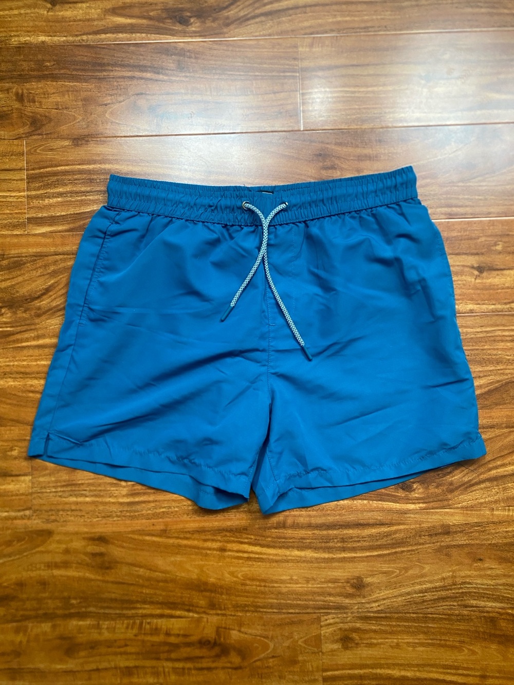 Forever 21 Men's Teal Drawstring 5" Swim Shorts Size XL Beach Vacation Tropical